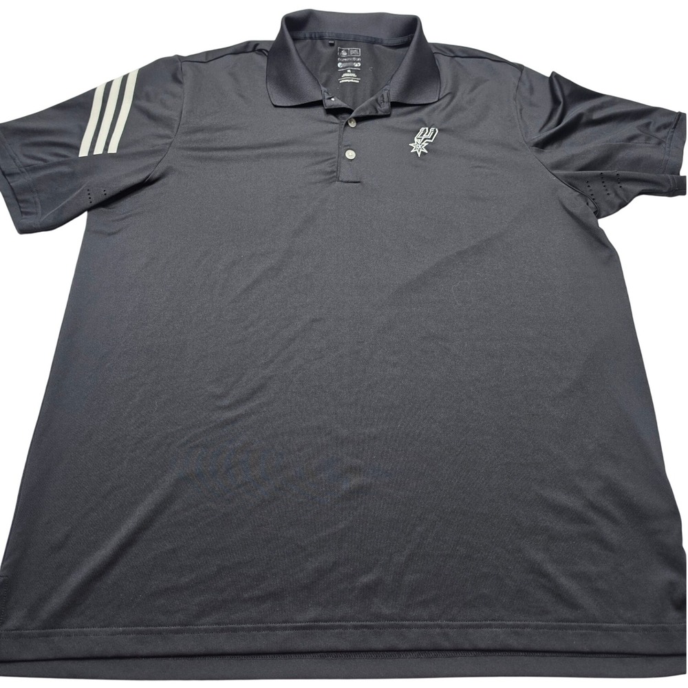 Adidas Golf San Antonio Spurs Mens XL Polo Shirt Black Puremotion 3 Stripe NBA